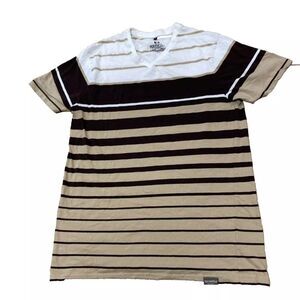 SOUTHPOLE T-Shirt Women Brown Black White Y2k V-Neck Striped Short Sleeve Tee XL